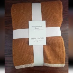 Threshold Cashmere Like Rust Throw Blanket with Cream Border 50x70